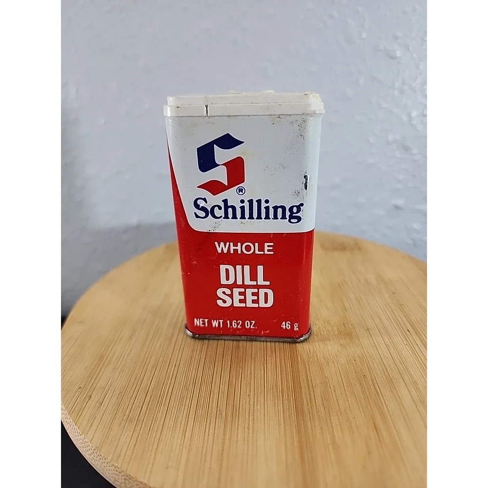Vintage Tin 1977 Schilling Whole Dill Seed Spice Tin 1.62 Ozs Not Empty
